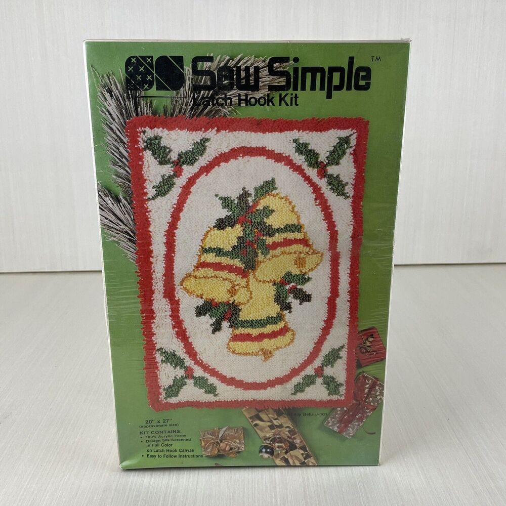 Vintage Sew Simple Latch Hook Kit Christmas Holiday Bells J-101 New 20x27